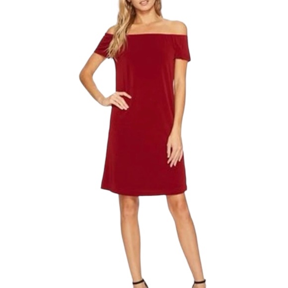 bishop + young Dresses & Skirts - Bishop + Young | Burgundy Off-Shoulder Knee-Length Dress - M